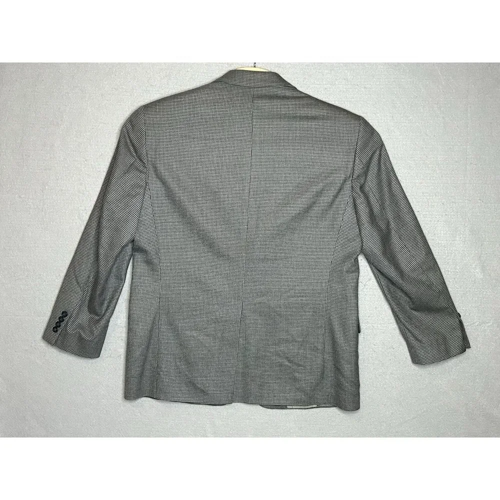 Alan Flusser Mens 42 S Blazer‎ Gray Houndstooth Silk/ Wool Blend Sport Coat